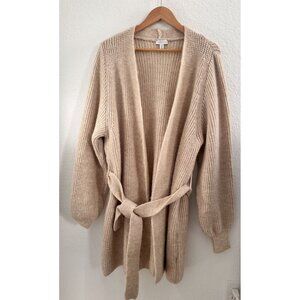 Topshop Women's Belted Blouson Sleeve Cardigan Beige Size 14 Oversized Lagenlook